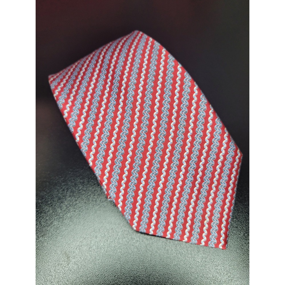 Brioni Mens Red Blue Geometric Wave Silk Necktie Made in Italy Classic Luxury